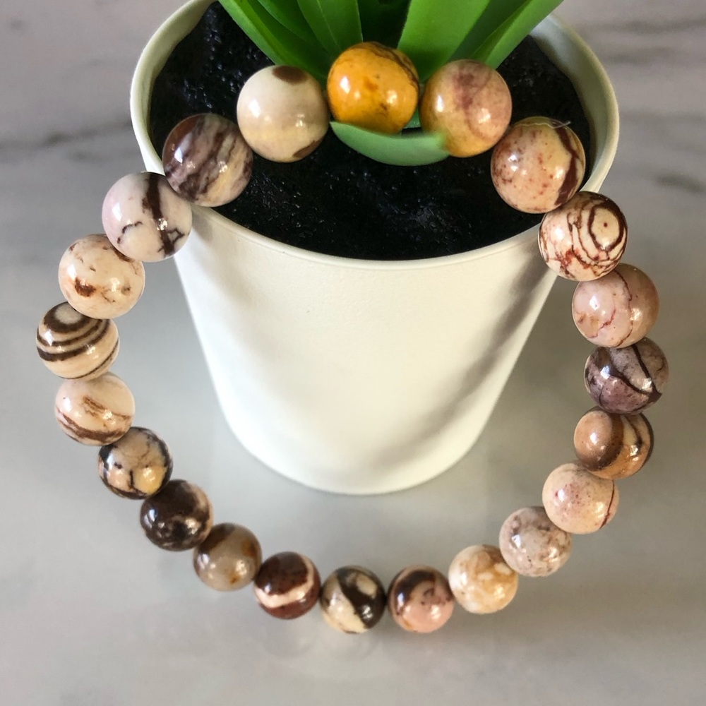 Australian Zebra 8mm Natural Stone Beads Stretchable Bracelet